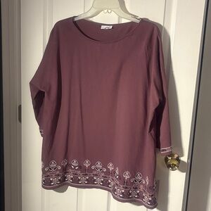 J. Jill Mauve with Pink & Dark Purple Embellished 3/4 Sleeve Tunic